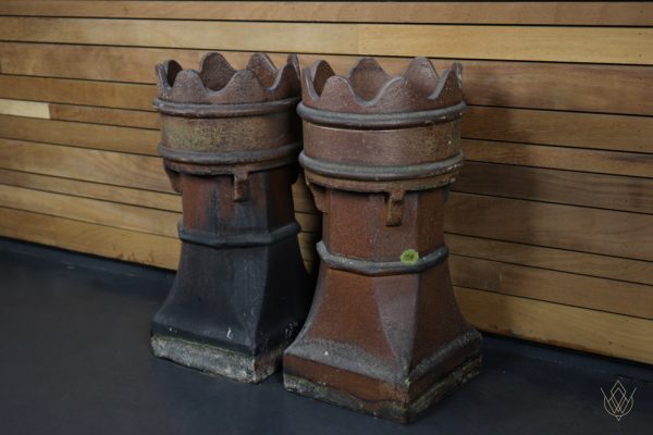 Pair of Round Crown Top Glazed Chimney Pots