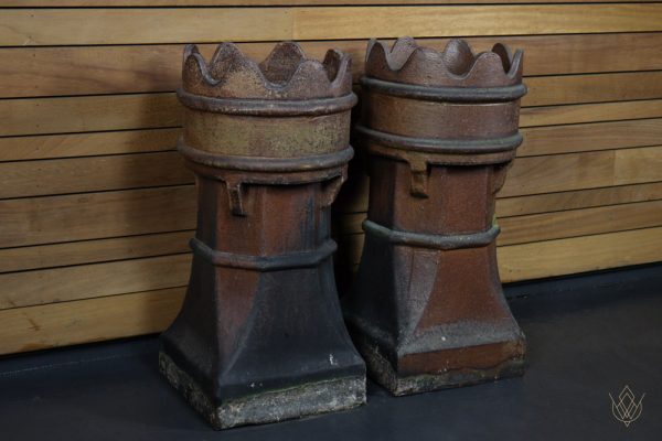 Pair of Round Crown Top Glazed Chimney Pots - Image 3