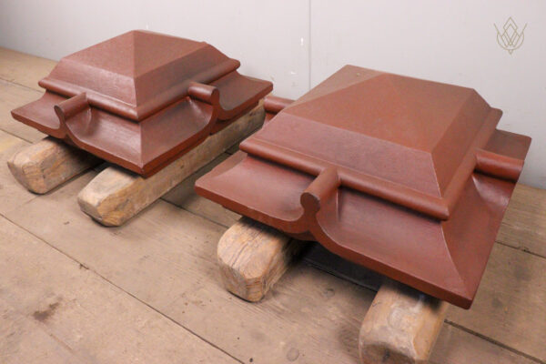 Pair of Victorian Red Terracotta Ornate Pier Caps - WM11961