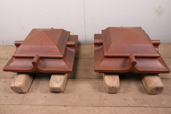 Pair of Victorian Red Terracotta Ornate Pier Caps - WM11961 - Image 4