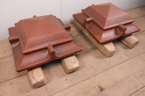 Pair of Victorian Red Terracotta Ornate Pier Caps - WM11961 - Image 3