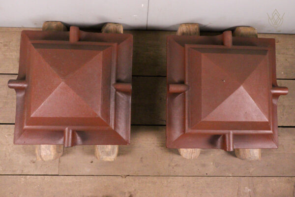 Pair of Victorian Red Terracotta Ornate Pier Caps - WM11961 - Image 2