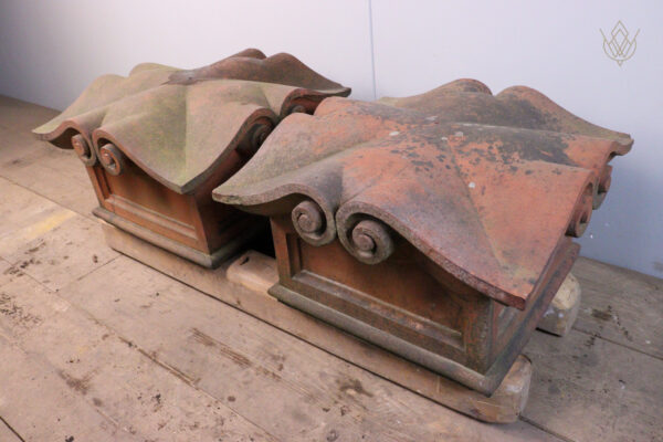Pair of Ornate Victorian Red Terracotta Pier Caps - WM11944