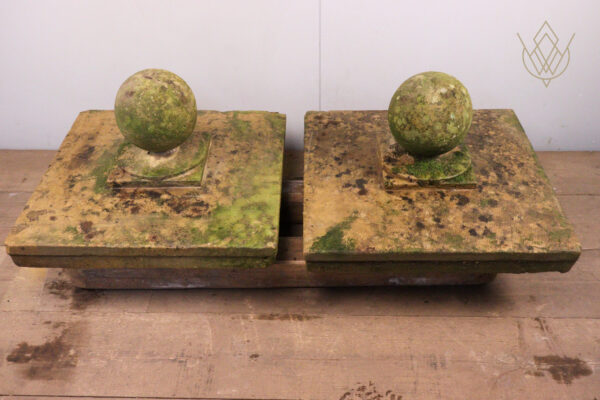 Pair of Ornate Ball Top 19th Century Stone Pier Caps - WM11973 - Image 8