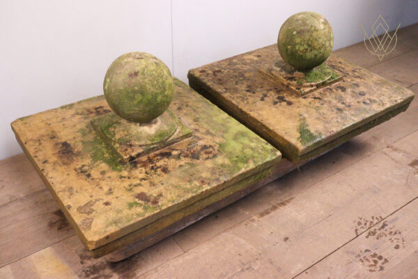 Pair of Ornate Ball Top 19th Century Stone Pier Caps - WM11973 - Image 7