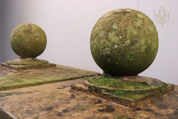 Pair of Ornate Ball Top 19th Century Stone Pier Caps - WM11973 - Image 4