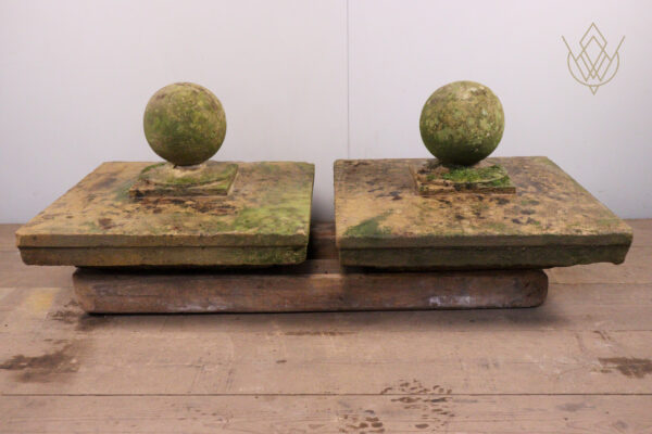 Pair of Ornate Ball Top 19th Century Stone Pier Caps - WM11973 - Image 3
