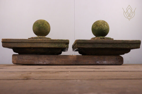 Pair of Ornate Ball Top 19th Century Stone Pier Caps - WM11973 - Image 2