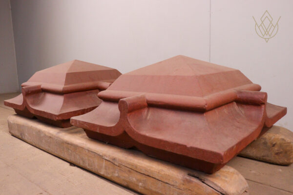 Pair of Victorian Red Terracotta Ornate Pier Caps - WM12056