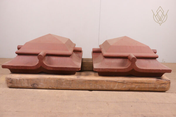 Pair of Victorian Red Terracotta Ornate Pier Caps - WM12056 - Image 2