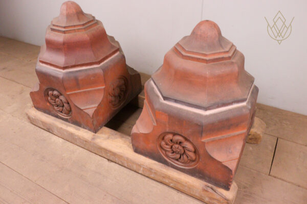 Pair of Ornate Floral Victorian Red Terracotta Ornate Pier Caps - WM12057 - Image 6