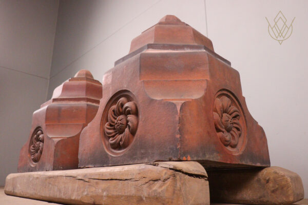 Pair of Ornate Floral Victorian Red Terracotta Ornate Pier Caps - WM12057 - Image 4