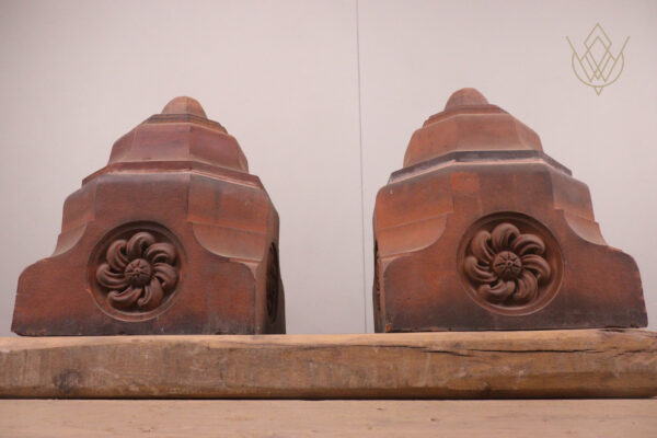 Pair of Ornate Floral Victorian Red Terracotta Ornate Pier Caps - WM12057 - Image 3