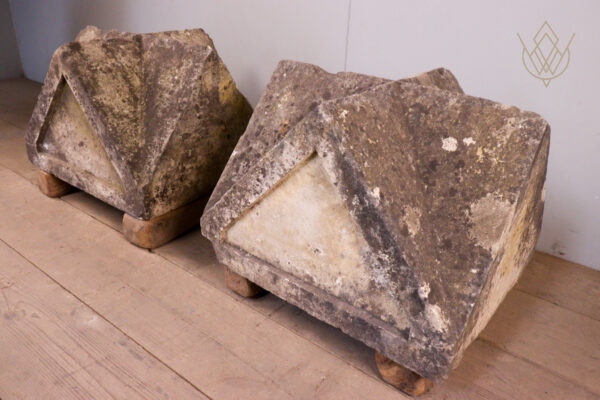 Pair of Limestone 19th Century Pier Caps - WM12066