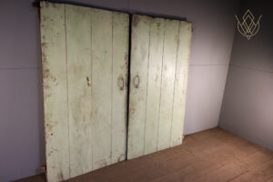 Pair of Wide Board Industrial Wooden Doors on Wrought Iron Hinges - WM12069