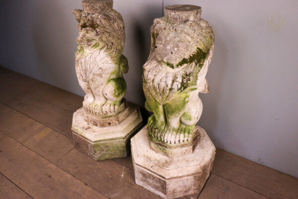Pair of Limestone Carved Stone Lions on Plinths - WM12099 - Image 10