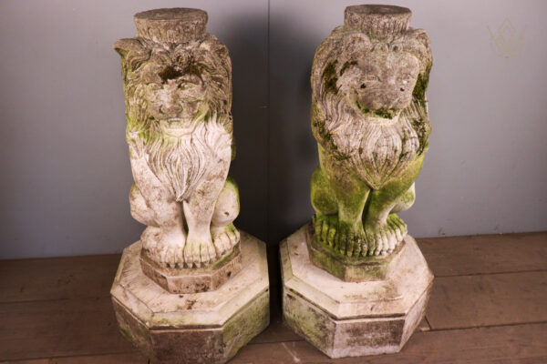 Pair of Limestone Carved Stone Lions on Plinths - WM12099 - Image 9
