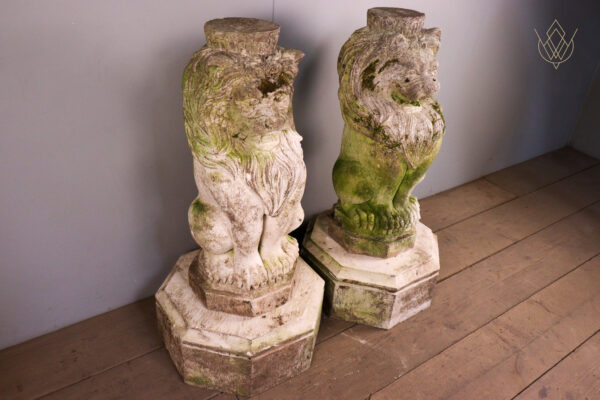Pair of Limestone Carved Stone Lions on Plinths - WM12099 - Image 8