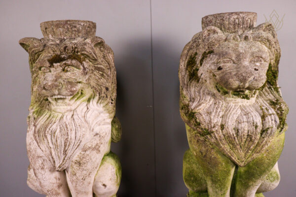 Pair of Limestone Carved Stone Lions on Plinths - WM12099 - Image 7