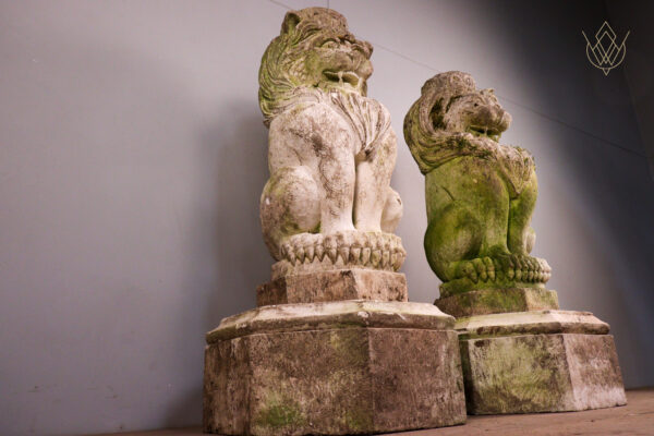 Pair of Limestone Carved Stone Lions on Plinths - WM12099 - Image 5