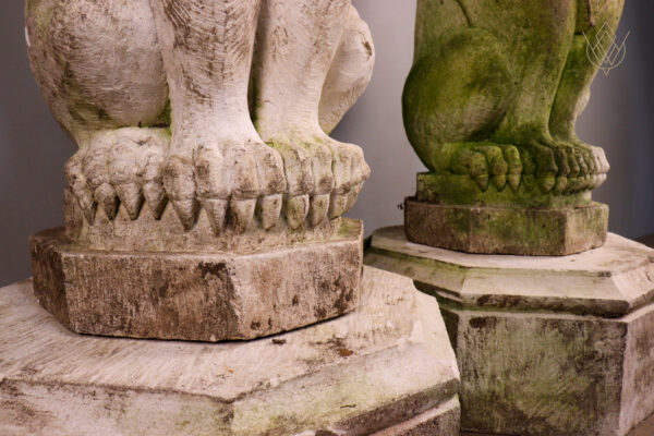 Pair of Limestone Carved Stone Lions on Plinths - WM12099 - Image 3