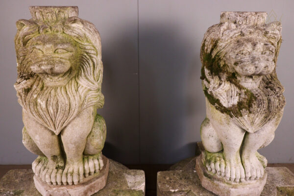 Pair of Limestone Carved Stone Lions on Plinths - WM12103 - Image 3