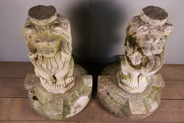Pair of Limestone Carved Stone Lions on Plinths - WM12103 - Image 2