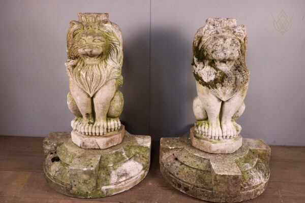 Pair of Limestone Carved Stone Lions on Plinths - WM12103 - Image 11