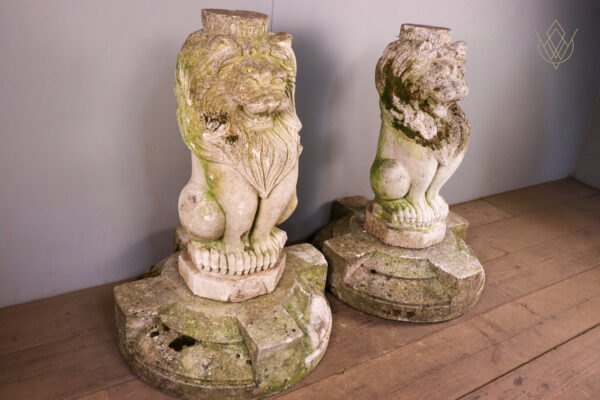 Pair of Limestone Carved Stone Lions on Plinths - WM12103 - Image 10