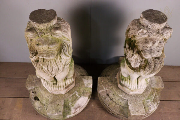 Pair of Limestone Carved Stone Lions on Plinths - WM12103 - Image 9