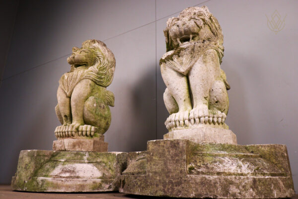 Pair of Limestone Carved Stone Lions on Plinths - WM12103 - Image 8