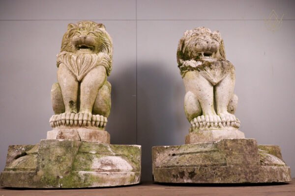 Pair of Limestone Carved Stone Lions on Plinths - WM12103 - Image 7