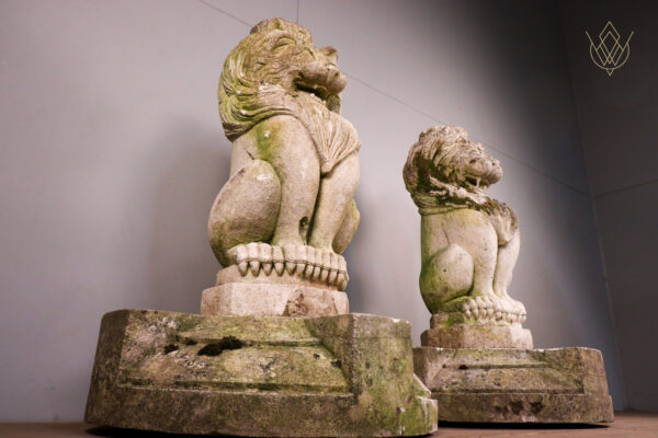 Pair of Limestone Carved Stone Lions on Plinths - WM12103 - Image 6