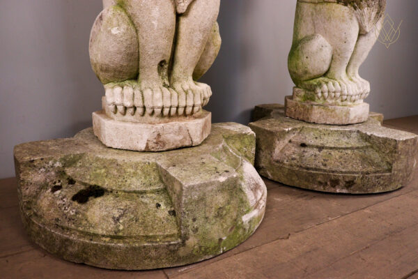 Pair of Limestone Carved Stone Lions on Plinths - WM12103 - Image 4