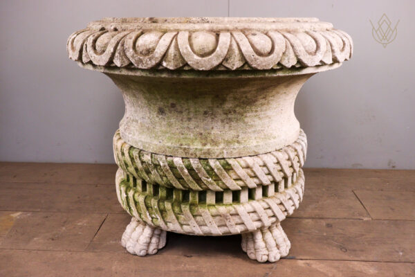 Ornate Limestone Urn Carved Stone Planter - WM12106 - Image 6