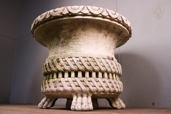 Ornate Limestone Urn Carved Stone Planter - WM12106 - Image 4
