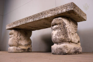 Composition Stone Bench Depicting Lions - WM12155