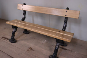 Refurbished 19th Century Log Effect Railway Bench with Oak Lats - WM12173