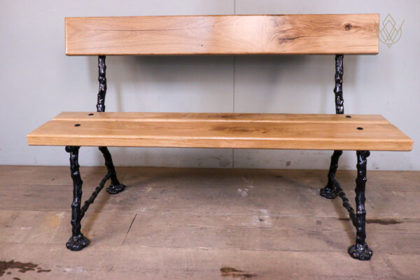 Refurbished 19th Century Log Effect Railway Bench with Oak Lats - WM12174 - Image 3