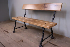 Refurbished 19th Century Log Effect Railway Bench with Oak Lats - WM12174