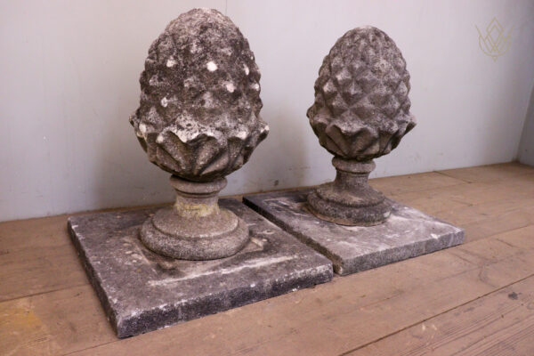Pair of Composition Stone Acorns on Bases - WM12192