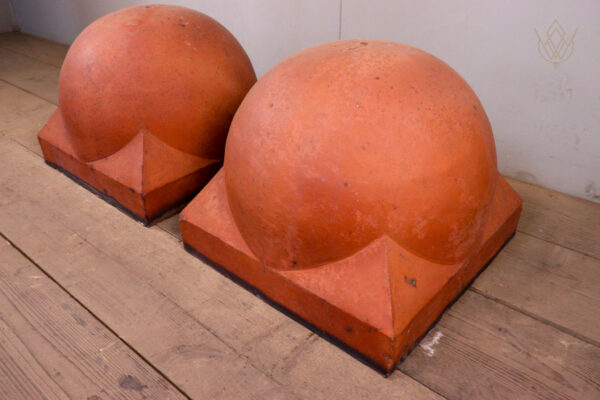 Large Pair of Red Terracotta Dome Top Pier Caps - WM12211