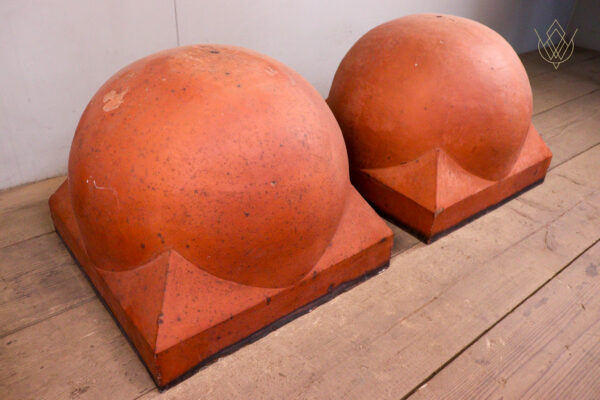 Large Pair of Red Terracotta Dome Top Pier Caps - WM12211 - Image 6