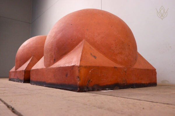 Large Pair of Red Terracotta Dome Top Pier Caps - WM12211 - Image 4