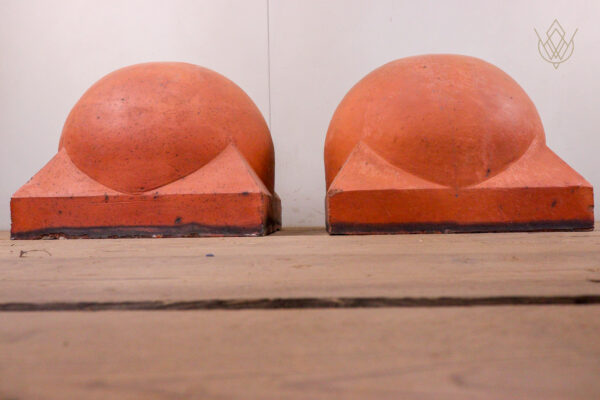 Large Pair of Red Terracotta Dome Top Pier Caps - WM12211 - Image 3