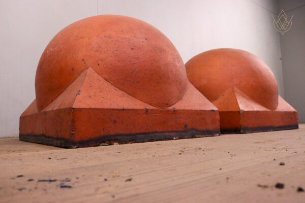 Large Pair of Red Terracotta Dome Top Pier Caps - WM12211 - Image 2