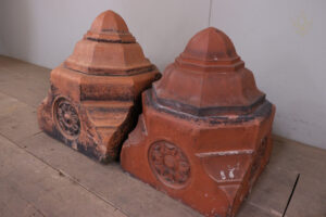 Pair of Ornate Floral Victorian Terracotta Pier Caps - WM12193