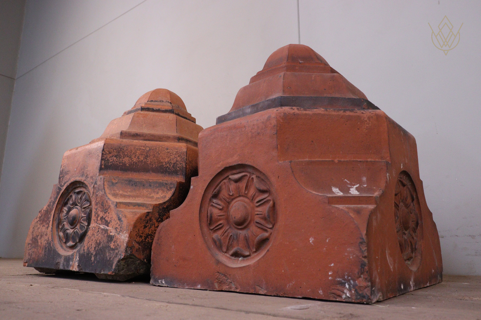Pair of Ornate Floral Victorian Terracotta Pier Caps - WM12193 - Image 8