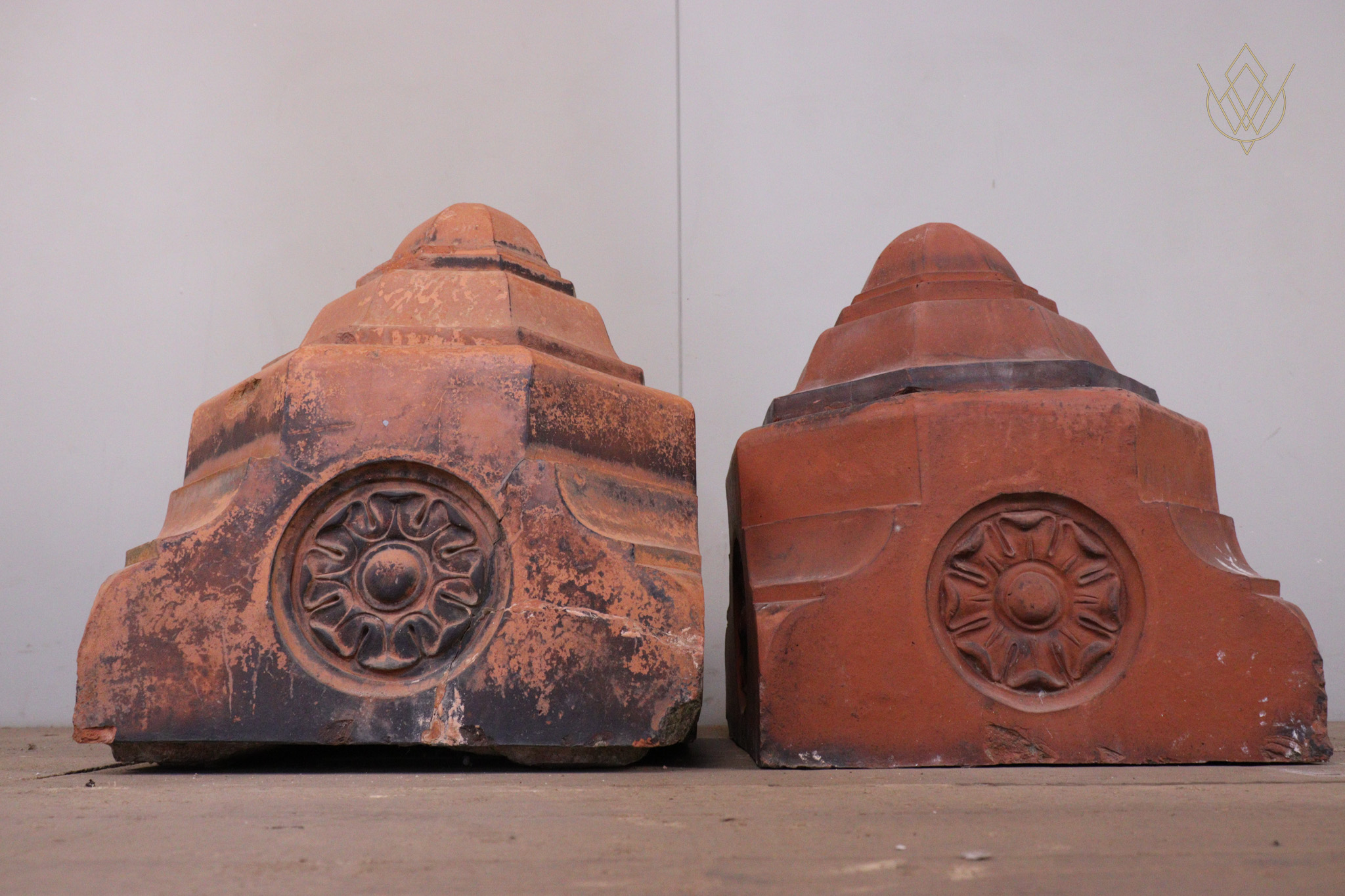 Pair of Ornate Floral Victorian Terracotta Pier Caps - WM12193 - Image 7