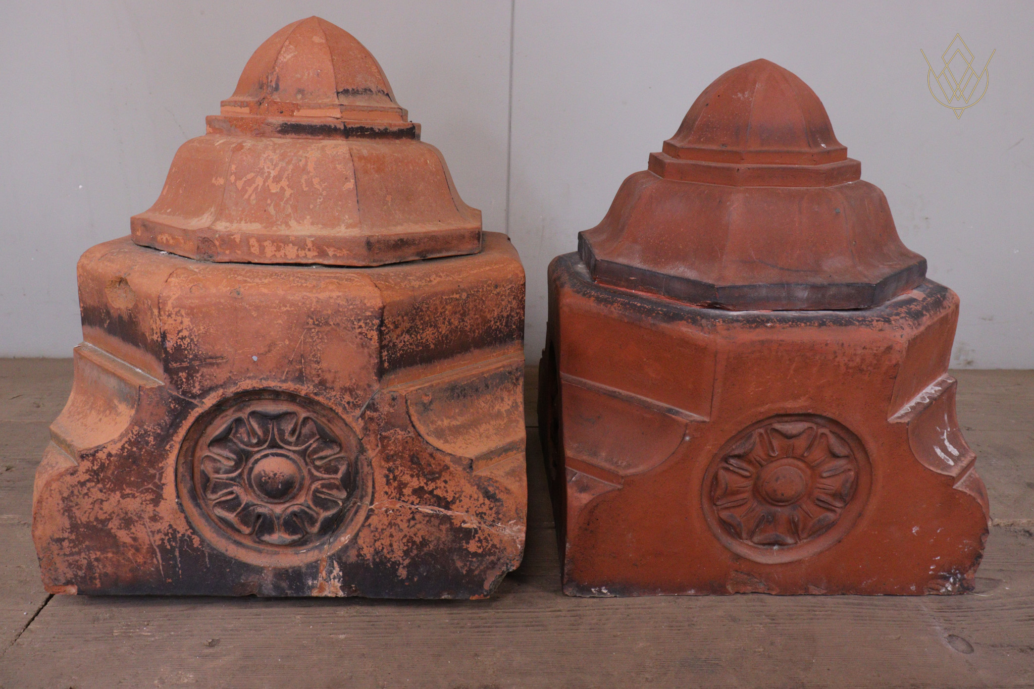 Pair of Ornate Floral Victorian Terracotta Pier Caps - WM12193 - Image 6